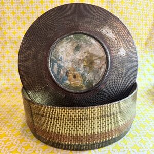 Vintage Round Decorative Trinket Box in Gold and Brown